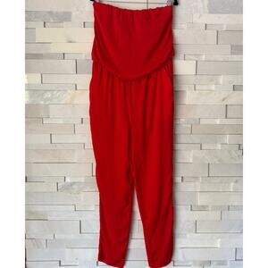 ASTR the LABEL REVOLVE NWOT Strapless Lightweight Tapered Leg Pockets Jumpsuit L